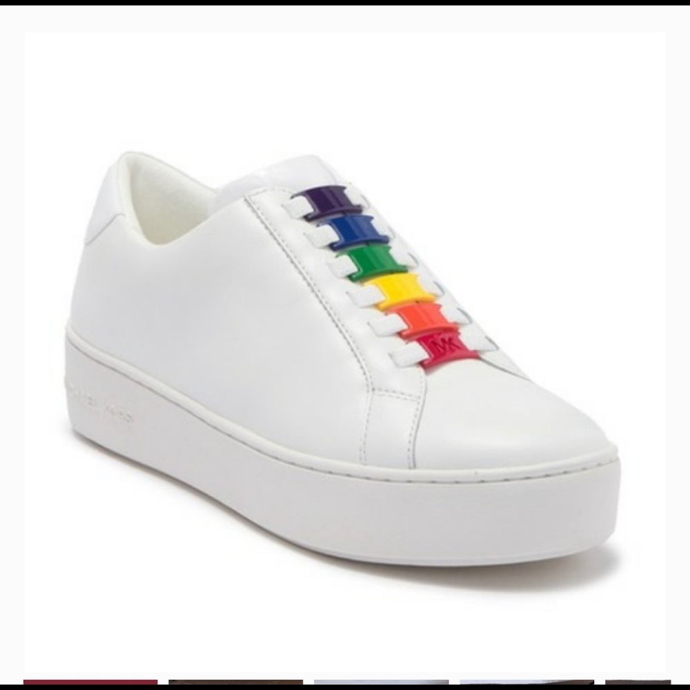 MICHAEL KORS CAMERON LEATHER SNEAKERS WHITE Sz:6.5 - Picture 7 of 8